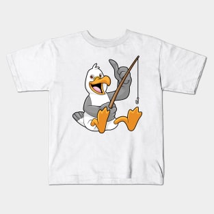 Seagull at Fishing with Fishing rod Kids T-Shirt